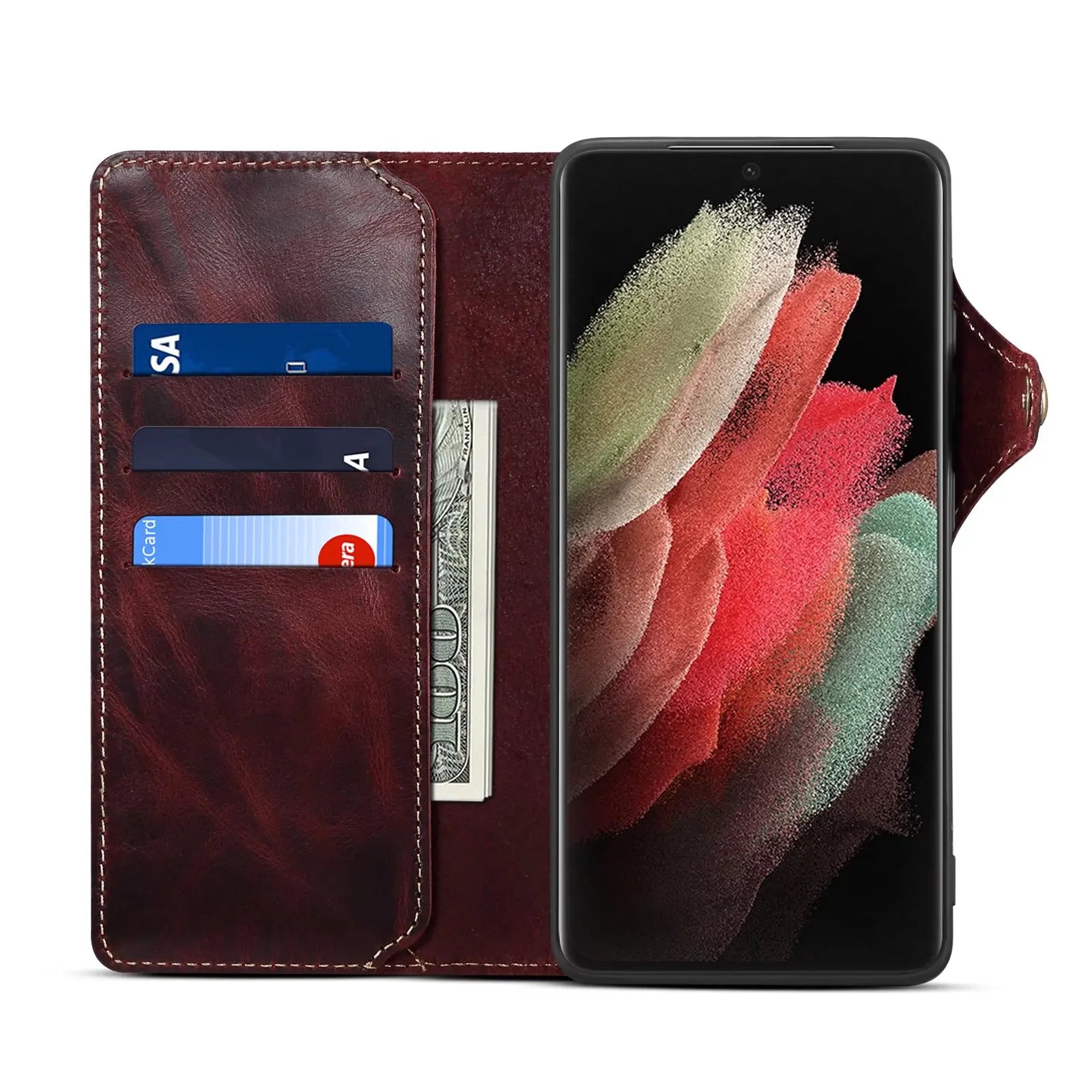 100% Real Cowhide Leather Case For Samsung Galaxy S25 Ultra S24 FE S23 S22 S21 Plus Note 9 10 20 Vintage Card Bag Wallet Cover